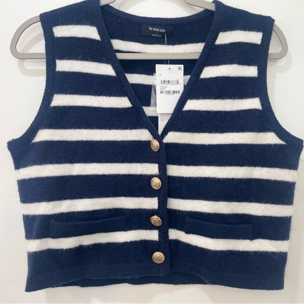The Work Shop Navy & White Button Vest